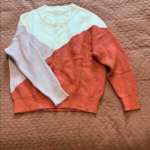 Colorblock Sweater - Cream, Orange, and light purple